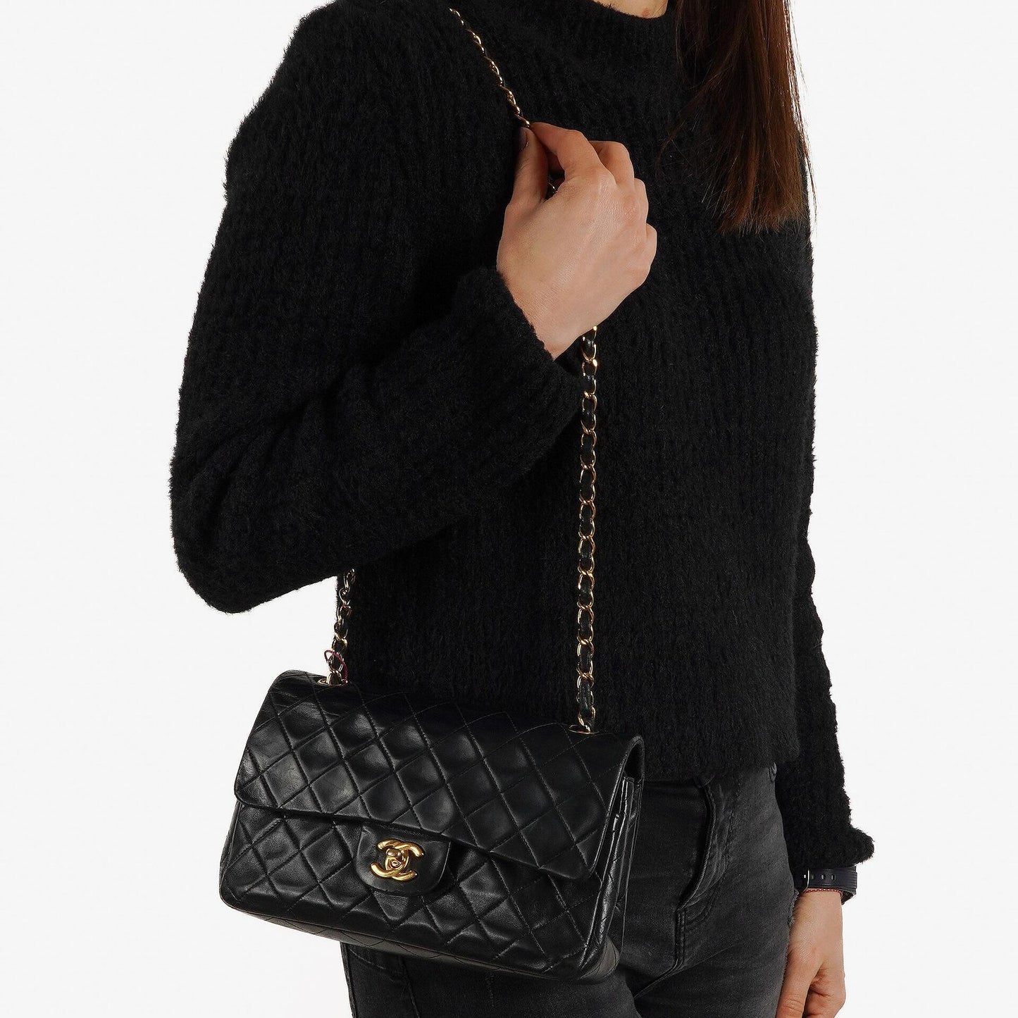 Chanel Small Classic Double Flap Bag in Black Lambskin with 24K Gold-Plated Hardware