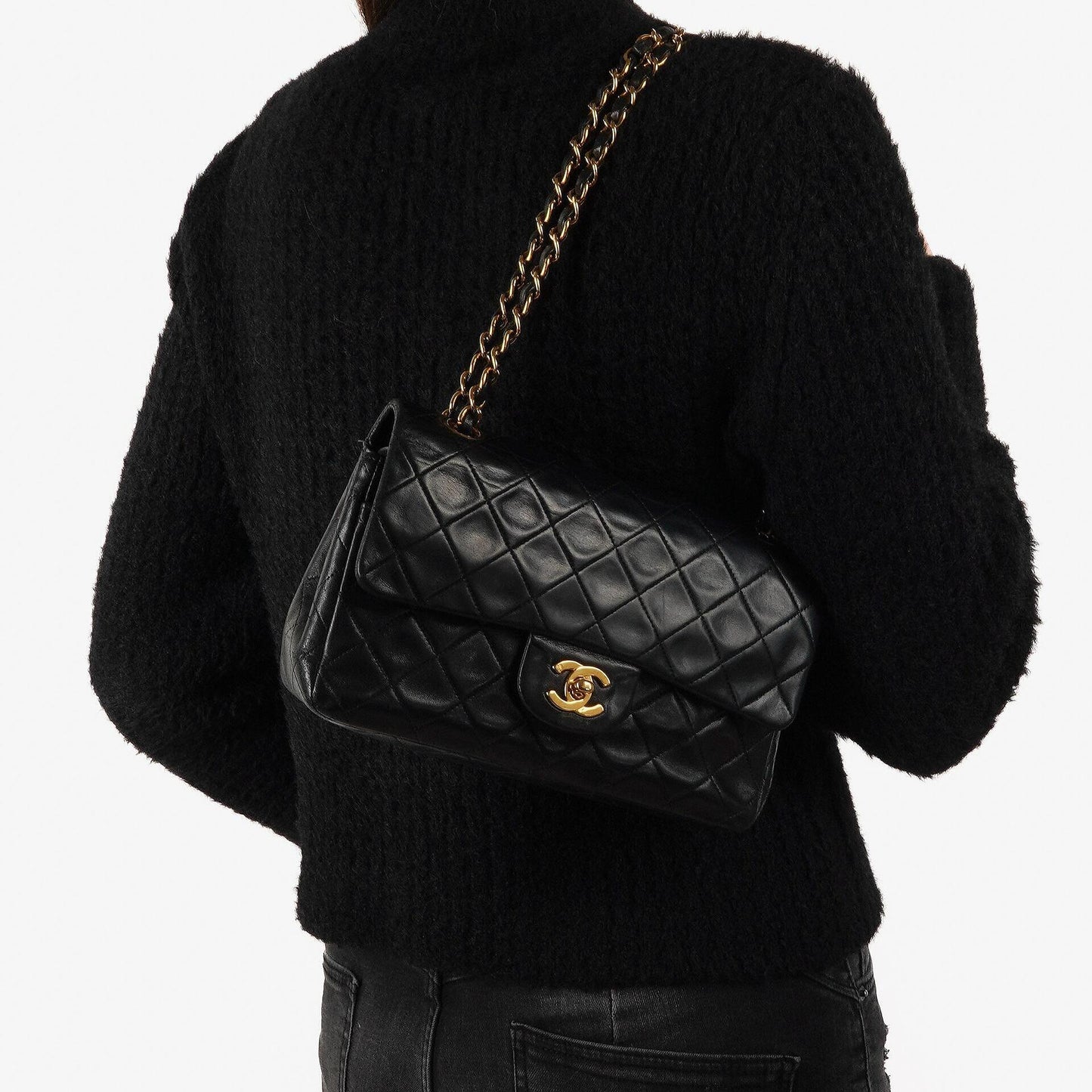 Chanel Small Classic Double Flap Bag in Black Lambskin with 24K Gold-Plated Hardware
