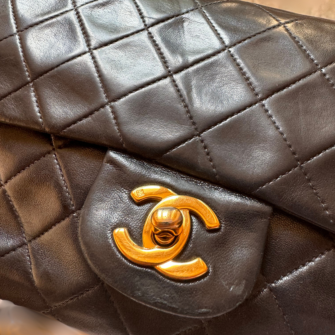 Chanel Small Classic Double Flap Bag in Black Lambskin with 24K Gold-Plated Hardware