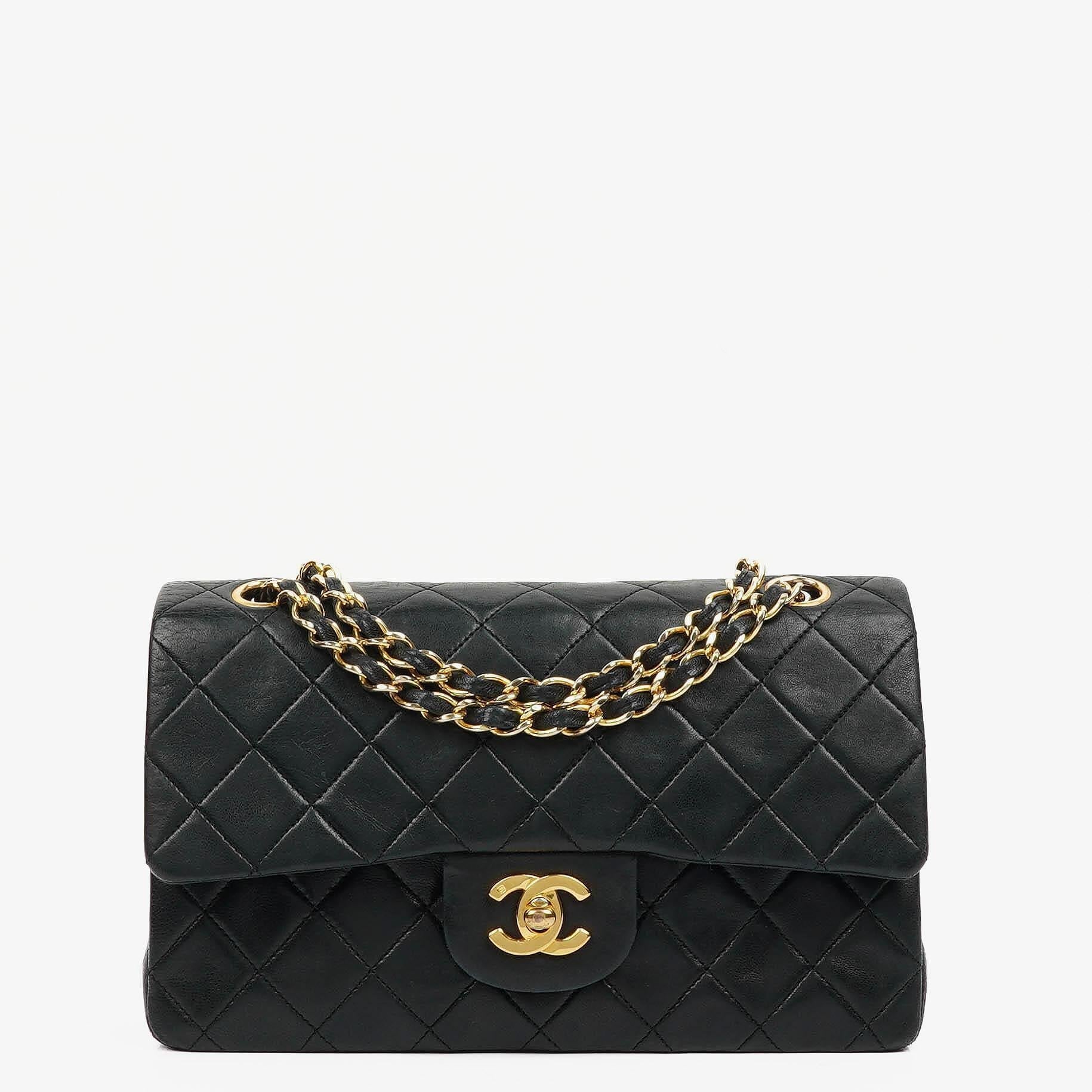 Chanel Small Classic Double Flap Bag In Black Quilted Lambskin With 24K Gold-Plated Hardware