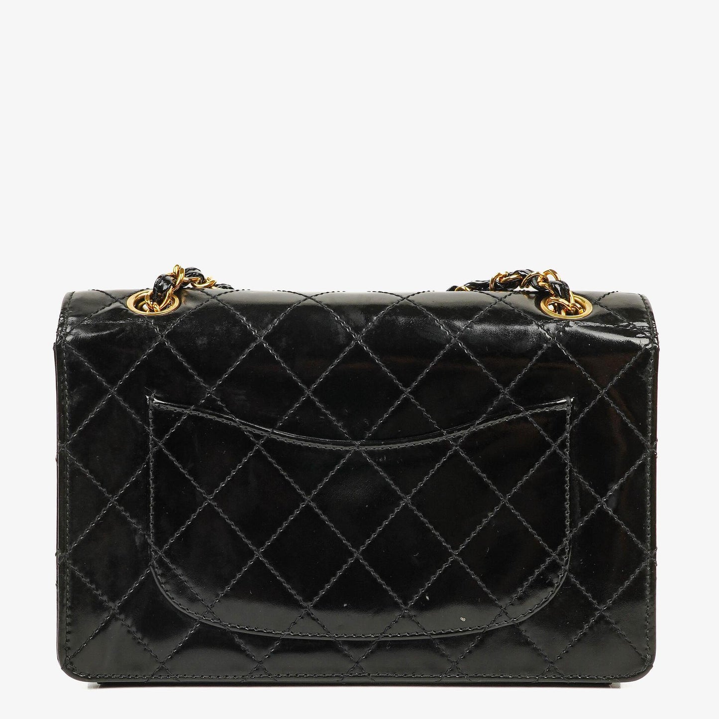 Chanel Small Classic Single Flap Bag Black Patent Quilted Leather With 24K Gold-Plated Hardware
