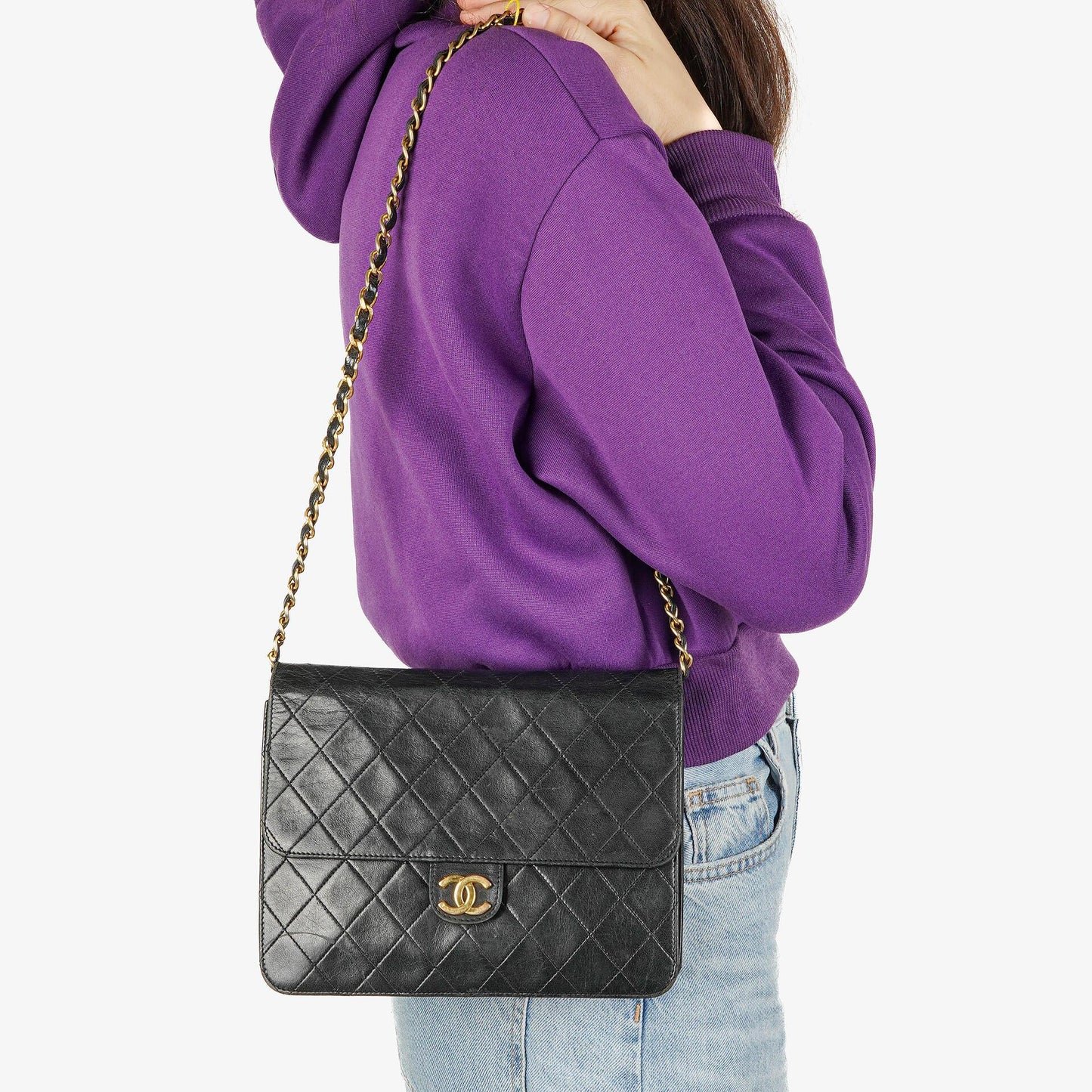 Chanel Small Classic Single Flap Bag In Navy Quilted Lambskin With 24K Gold-Plated Hardware
