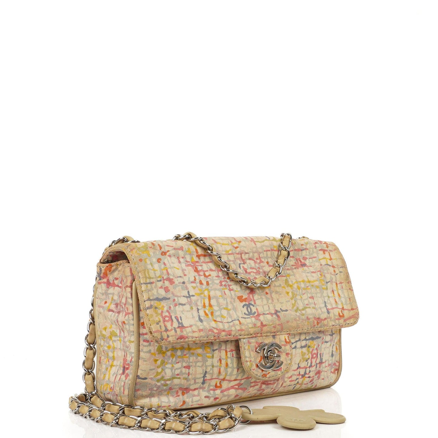 Chanel Small Classic Watercolor Clover Single Flap Bag Printed Canvas With Silver-Tone Hardware