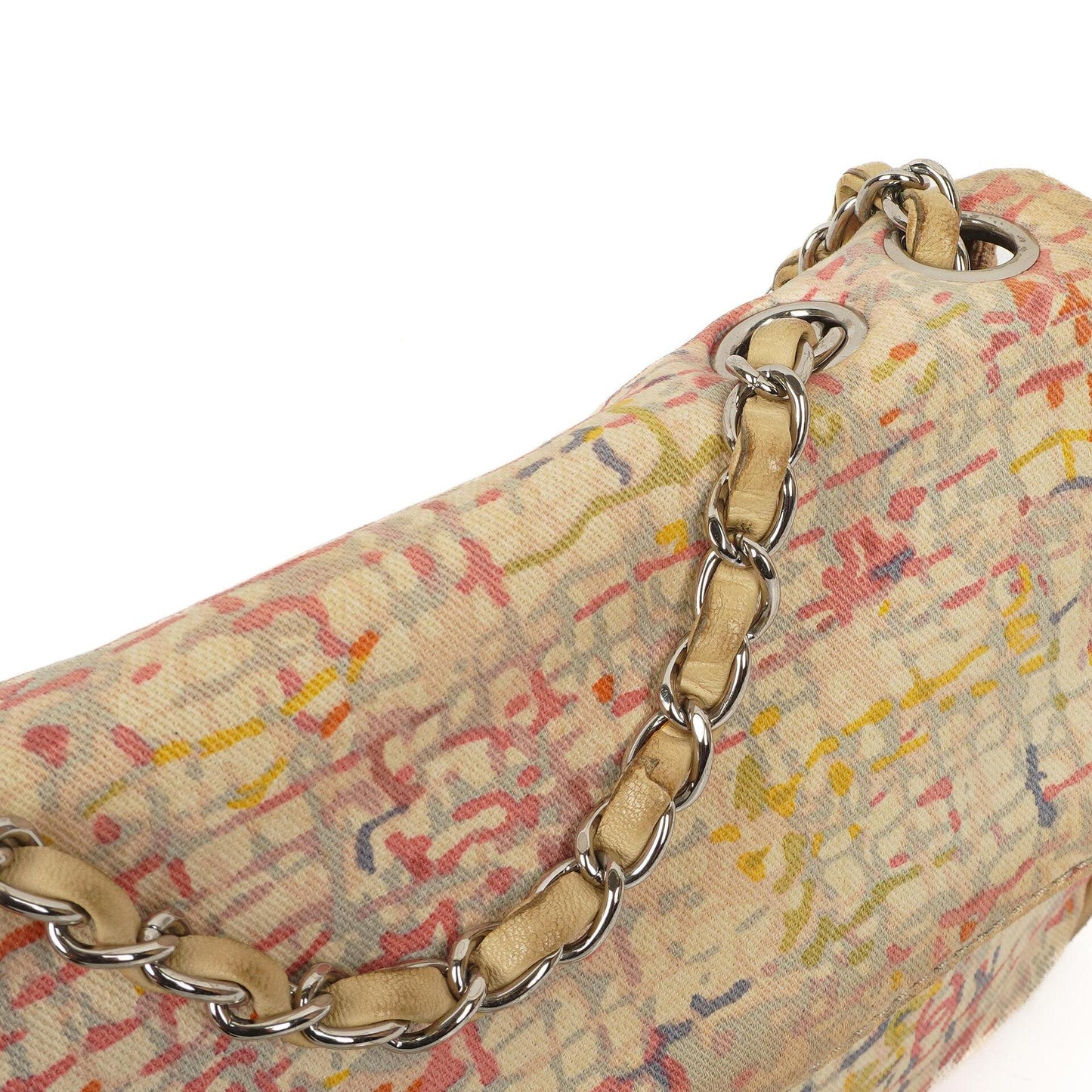 Chanel Small Classic Watercolor Clover Single Flap Bag Printed Canvas With Silver-Tone Hardware