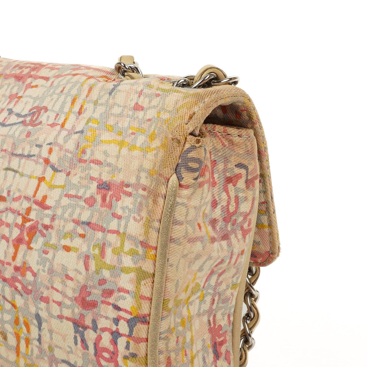 Chanel Small Classic Watercolor Clover Single Flap Bag Printed Canvas With Silver-Tone Hardware