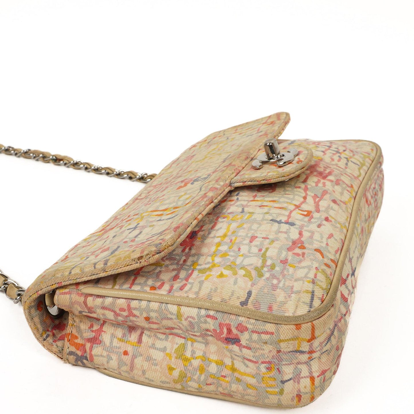 Chanel Small Classic Watercolor Clover Single Flap Bag Printed Canvas With Silver-Tone Hardware