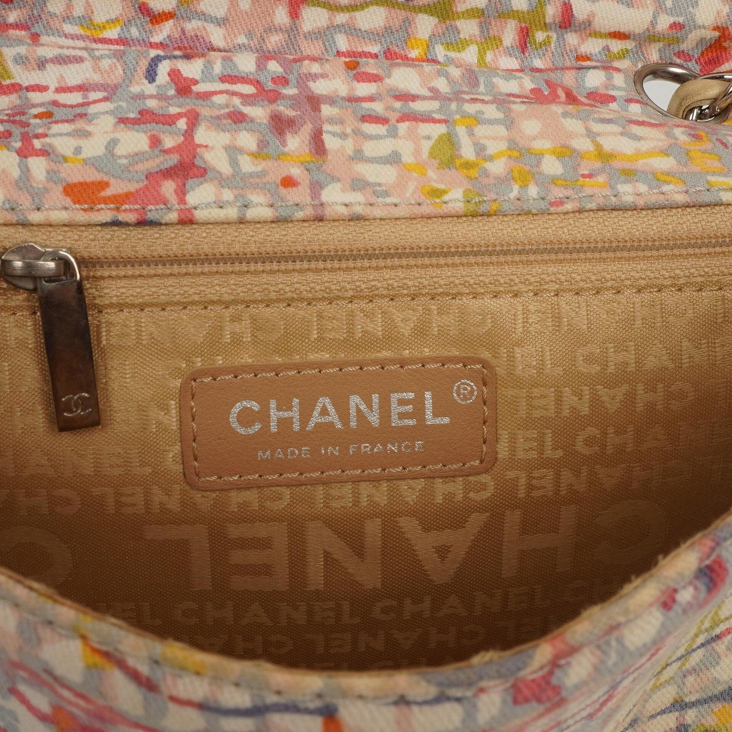 Chanel Small Classic Watercolor Clover Single Flap Bag Printed Canvas With Silver-Tone Hardware