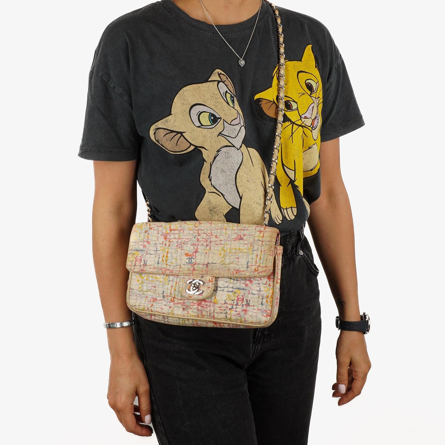 Chanel Small Classic Watercolor Clover Single Flap Bag Printed Canvas With Silver-Tone Hardware