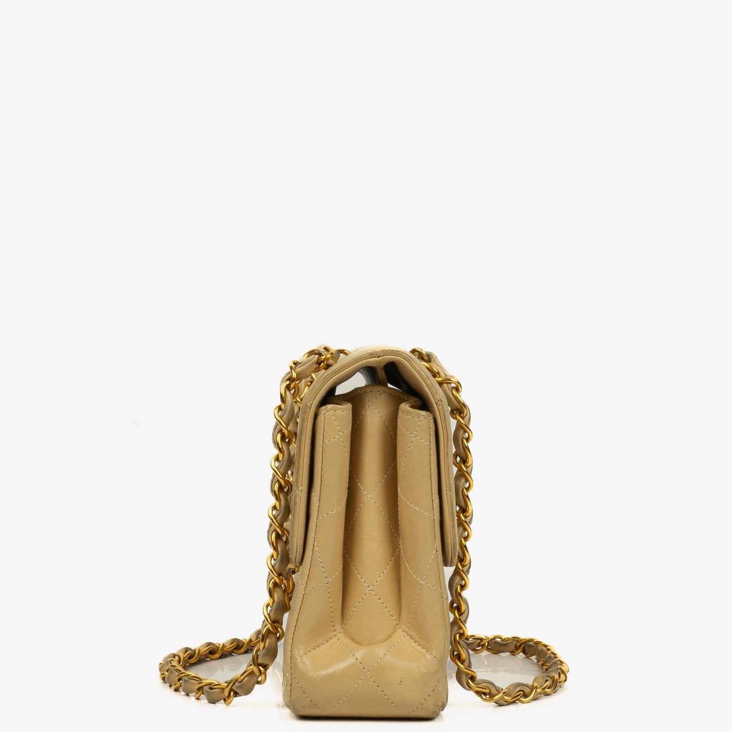 Chanel Small Double Sided Flap Bag Beige Quilted Lambskin 24K Gold-Plated Hardware