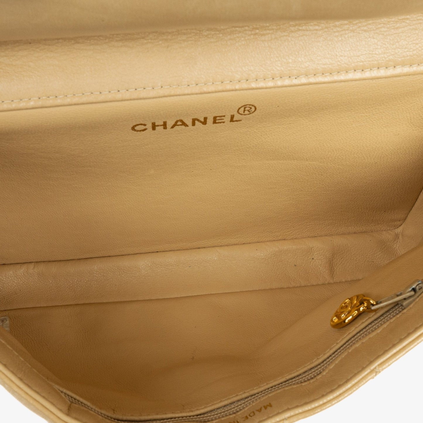 Chanel Small Double Sided Flap Bag Beige Quilted Lambskin 24K Gold-Plated Hardware