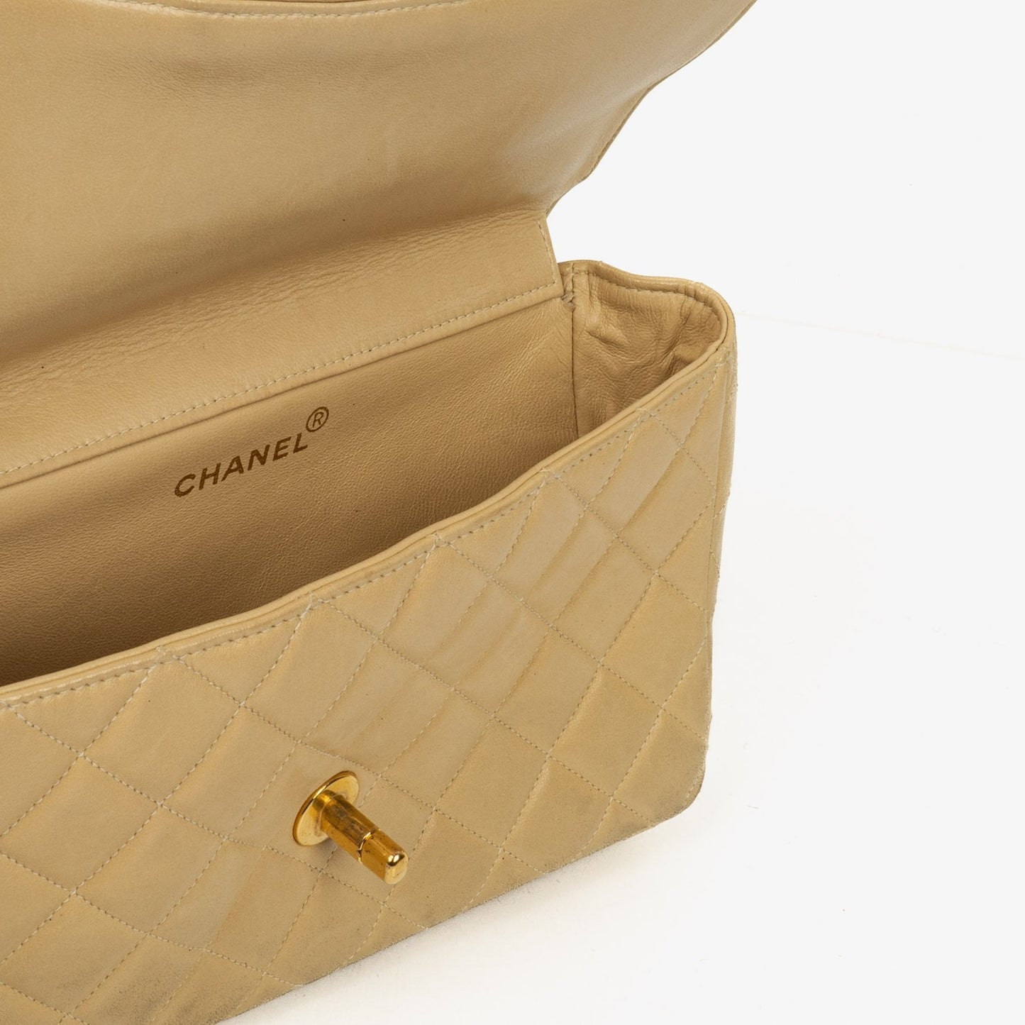 Chanel Small Double Sided Flap Bag Beige Quilted Lambskin 24K Gold-Plated Hardware