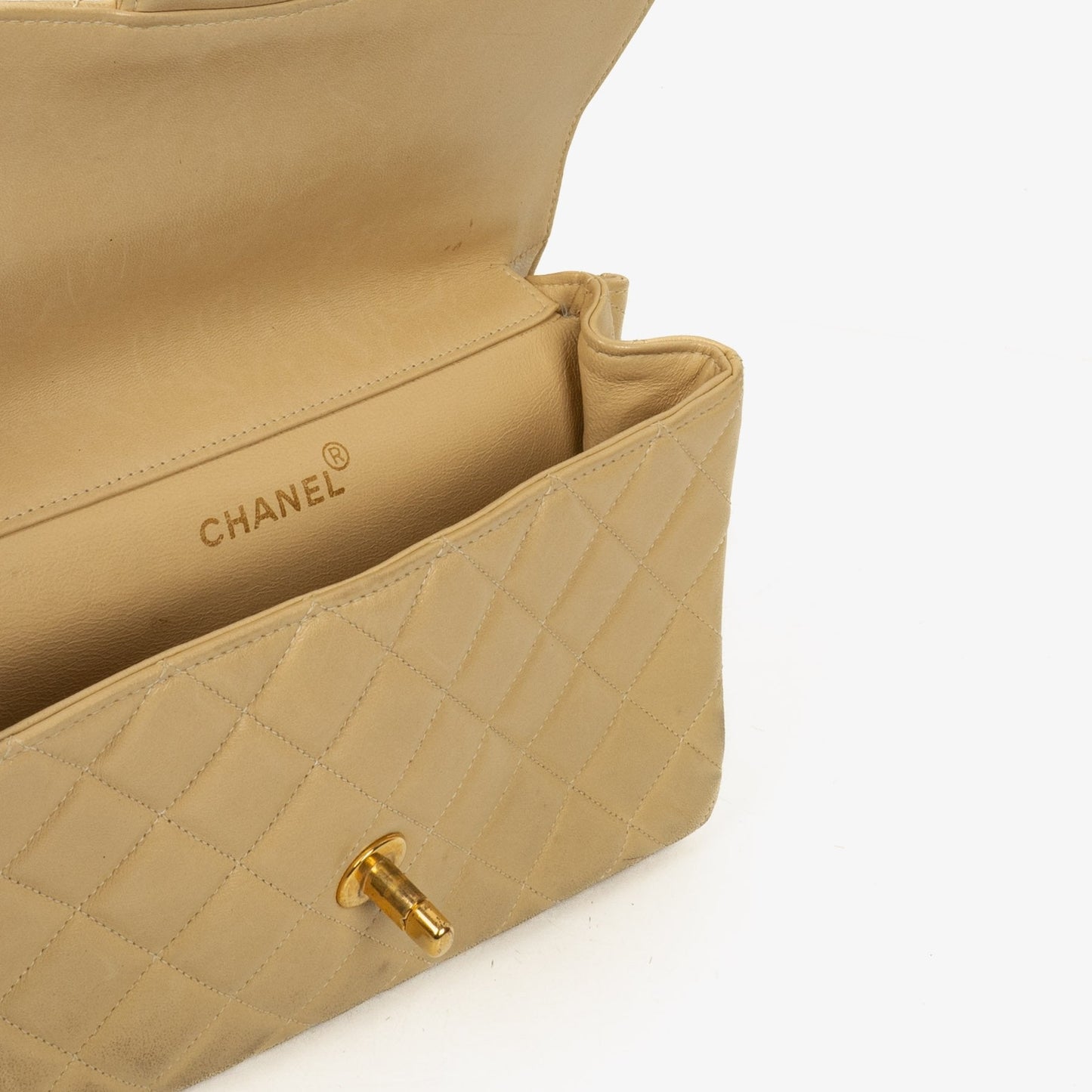 Chanel Small Double Sided Flap Bag Beige Quilted Lambskin 24K Gold-Plated Hardware
