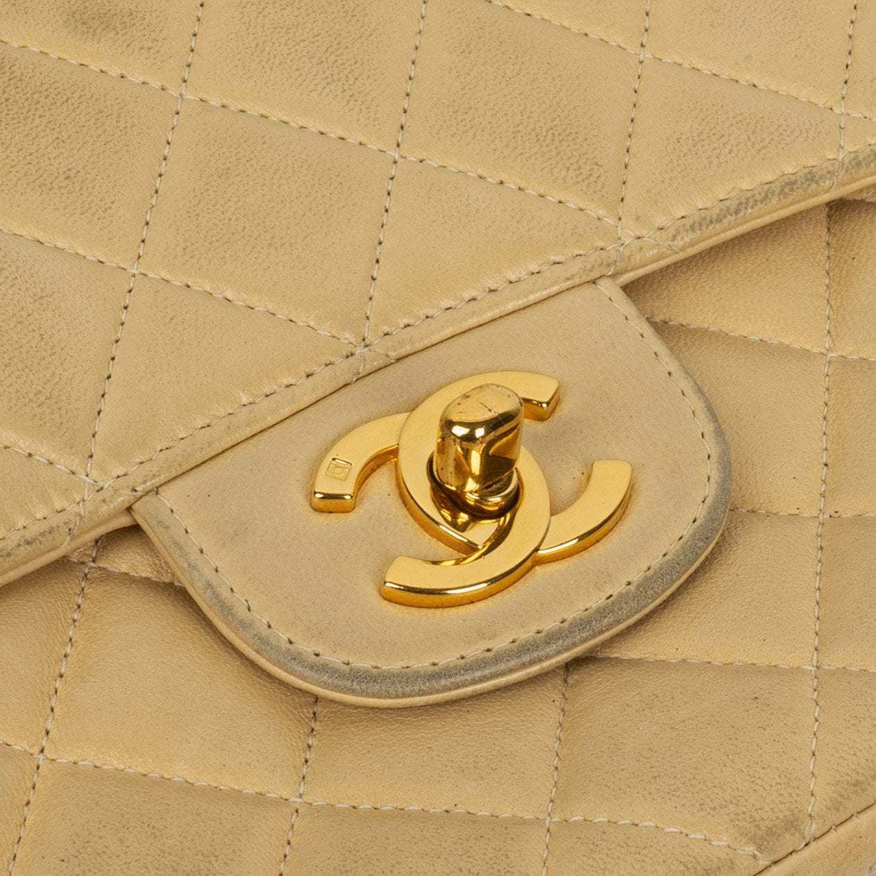 Chanel Small Double Sided Flap Bag Beige Quilted Lambskin 24K Gold-Plated Hardware