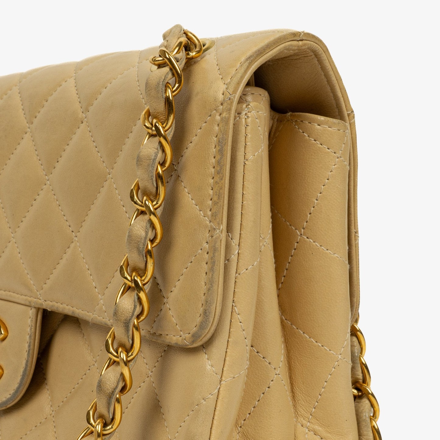Chanel Small Double Sided Flap Bag Beige Quilted Lambskin 24K Gold-Plated Hardware