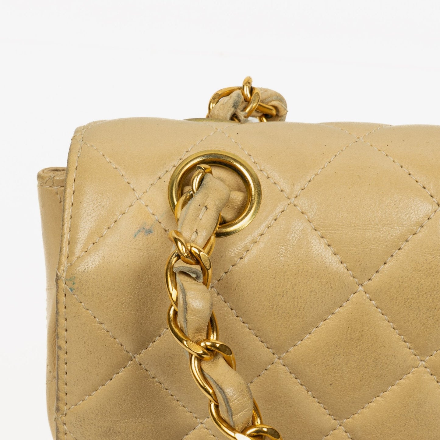 Chanel Small Double Sided Flap Bag Beige Quilted Lambskin 24K Gold-Plated Hardware