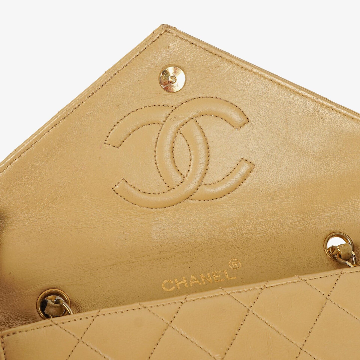 Chanel Small Envelope Maxi CC Logo Flap Bag Beige Quilted Lambskin With 24K Gold-Plated Hardware