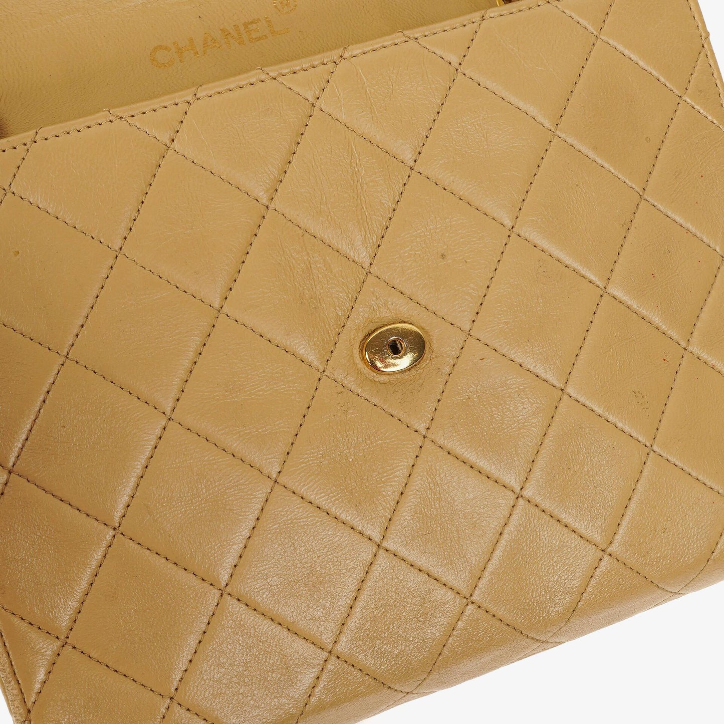 Chanel Small Envelope Maxi CC Logo Flap Bag Beige Quilted Lambskin With 24K Gold-Plated Hardware