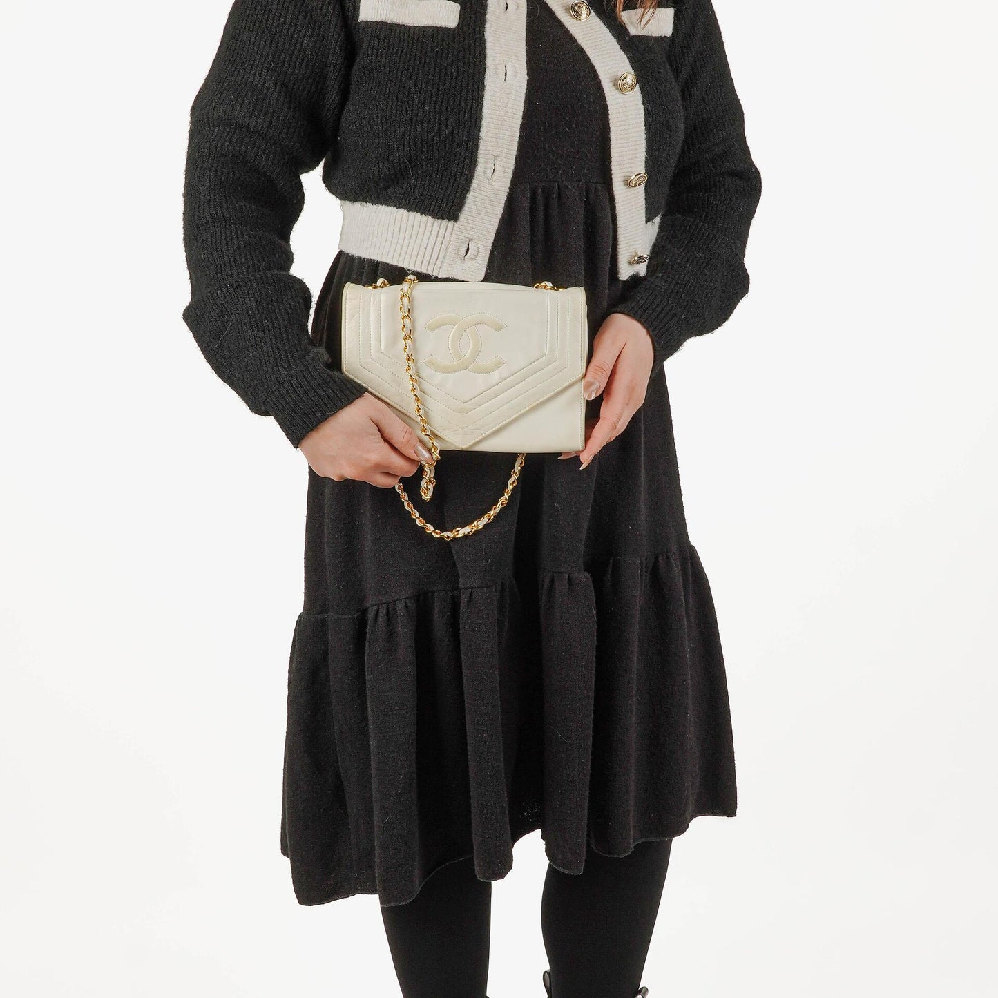 Chanel Small Envelope White Leather Flap Bag