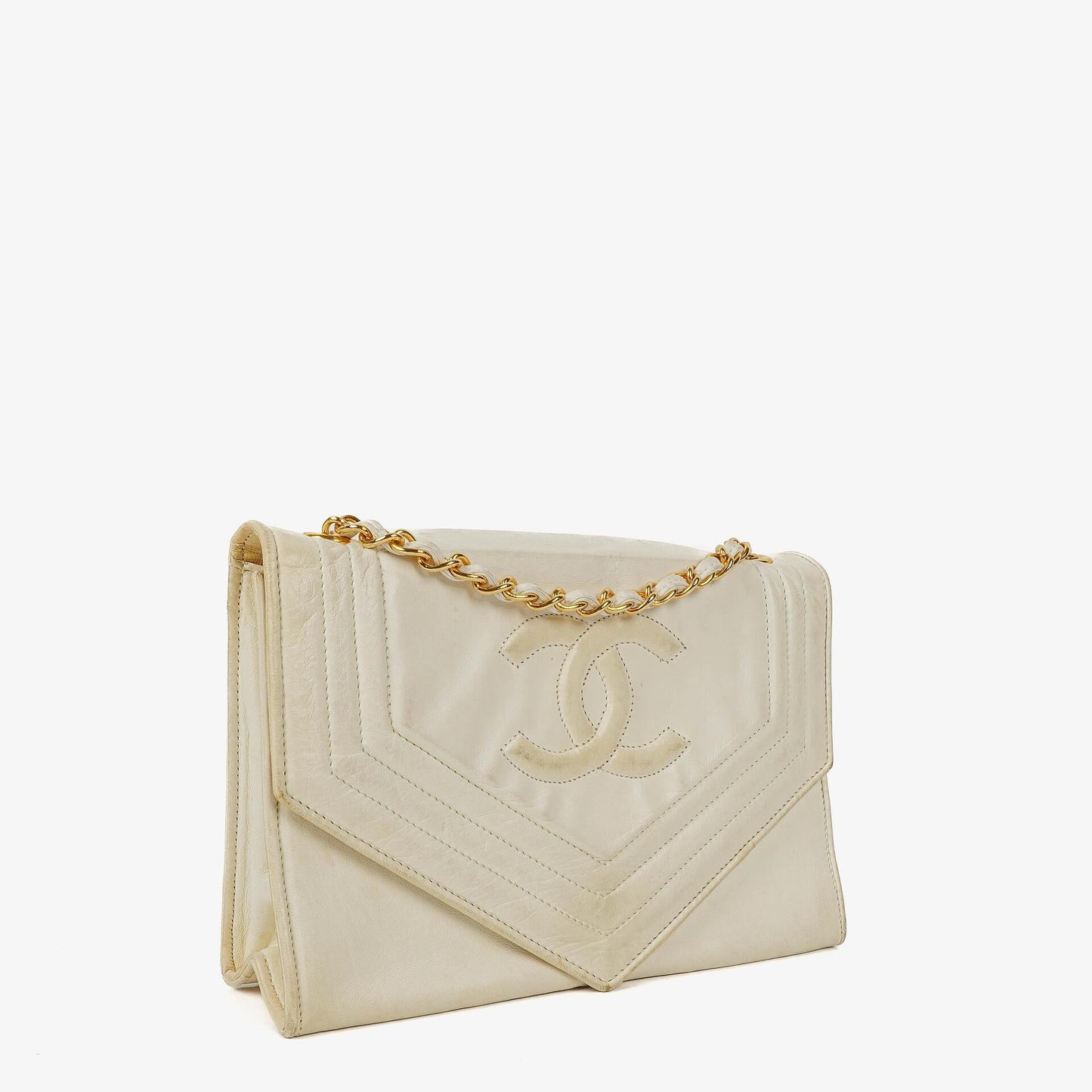 Chanel Small Envelope White Leather Flap Bag