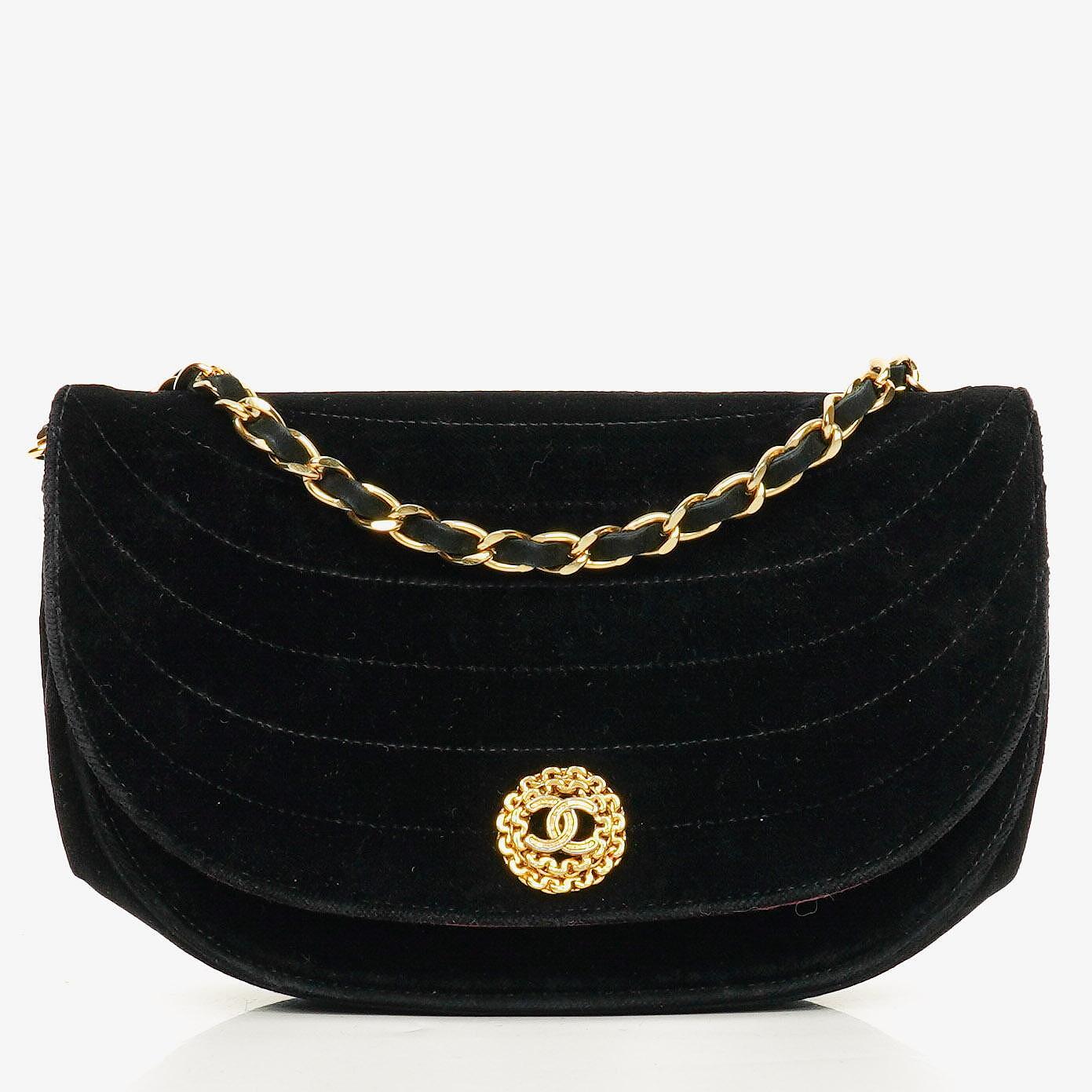 Chanel Small Half-Moon Black Velvet Flap Bag
