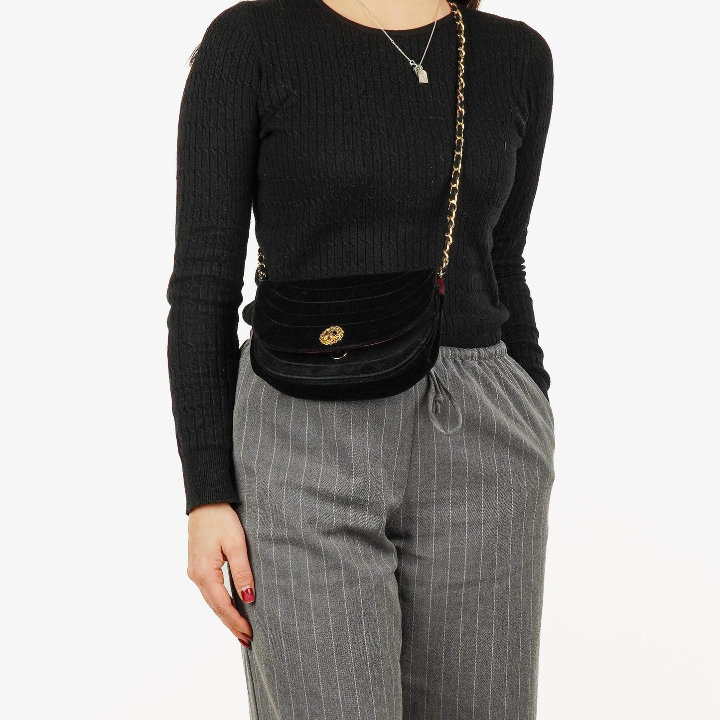 Chanel Small Half-Moon Black Velvet Flap Bag