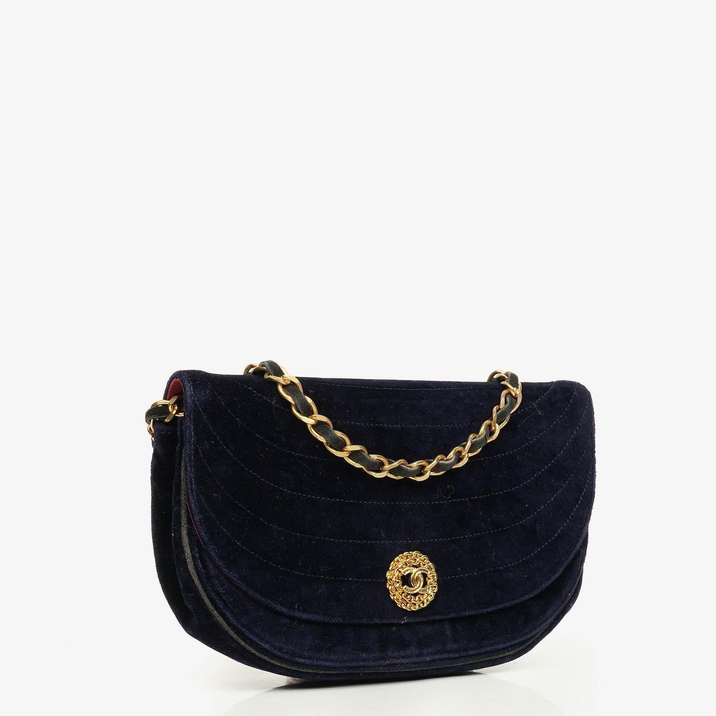 Chanel Small Half-Moon Navy Velvet Flap Bag