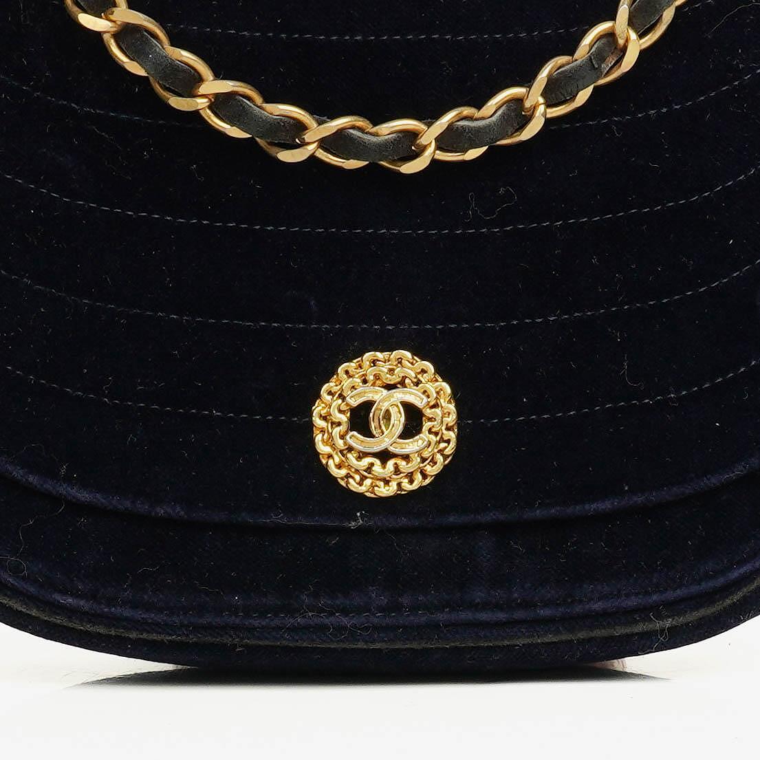 Chanel Small Half-Moon Navy Velvet Flap Bag