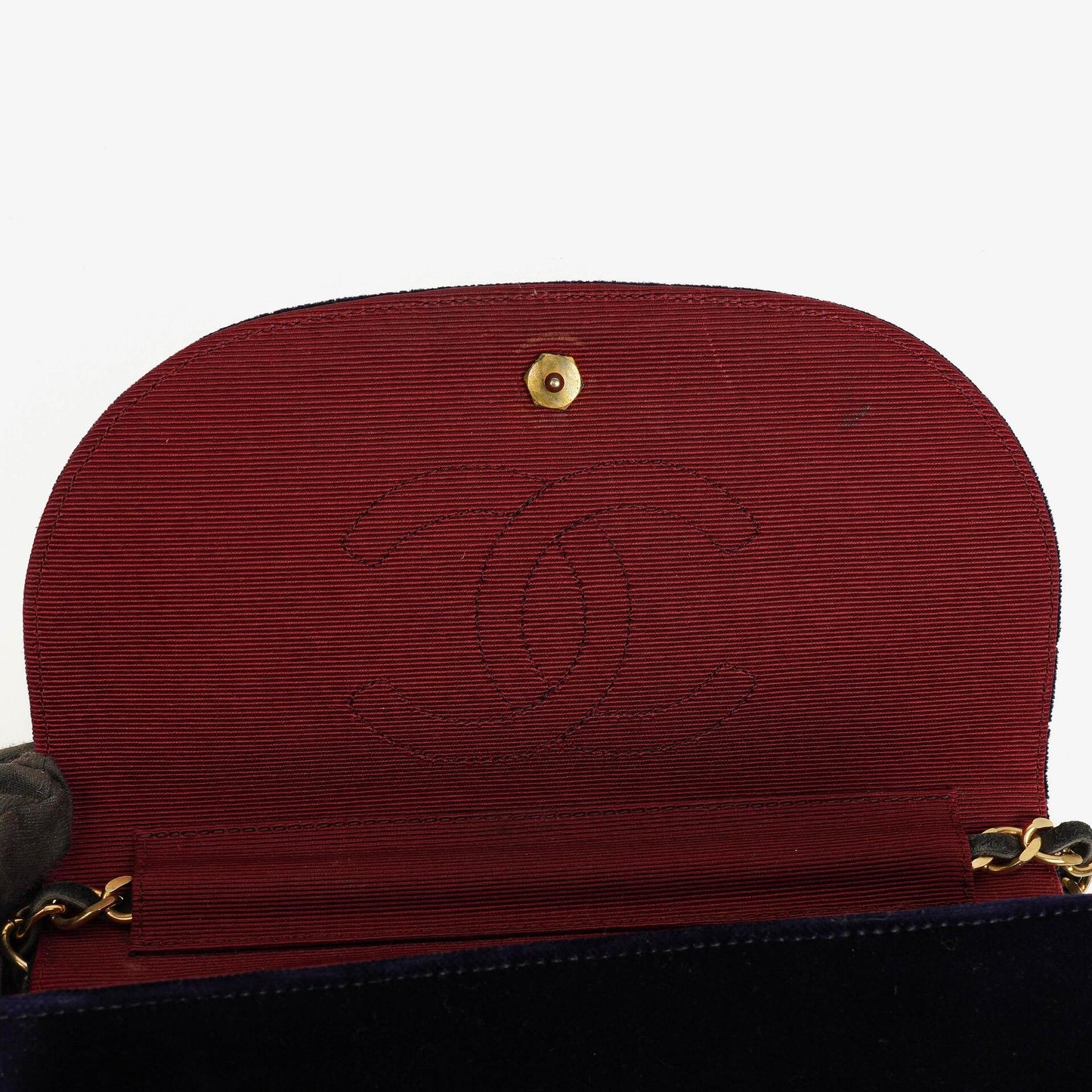 Chanel Small Half-Moon Navy Velvet Flap Bag