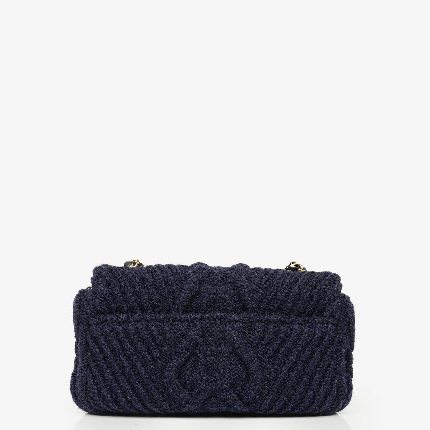 Chanel Small Navy Paris-Hamburg Cable Knit Fabric With Calfskin Flap Bag