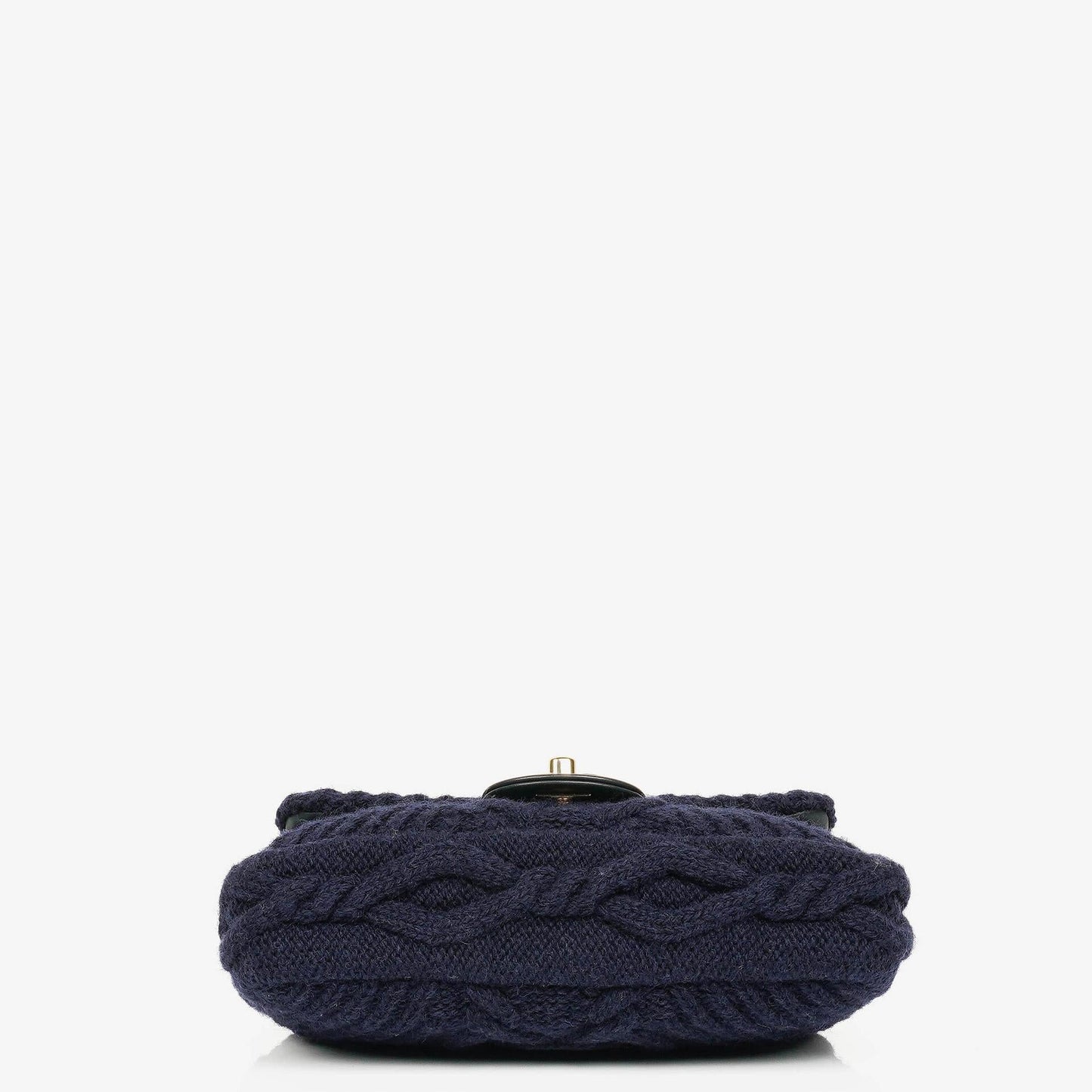 Chanel Small Navy Paris-Hamburg Cable Knit Fabric With Calfskin Flap Bag