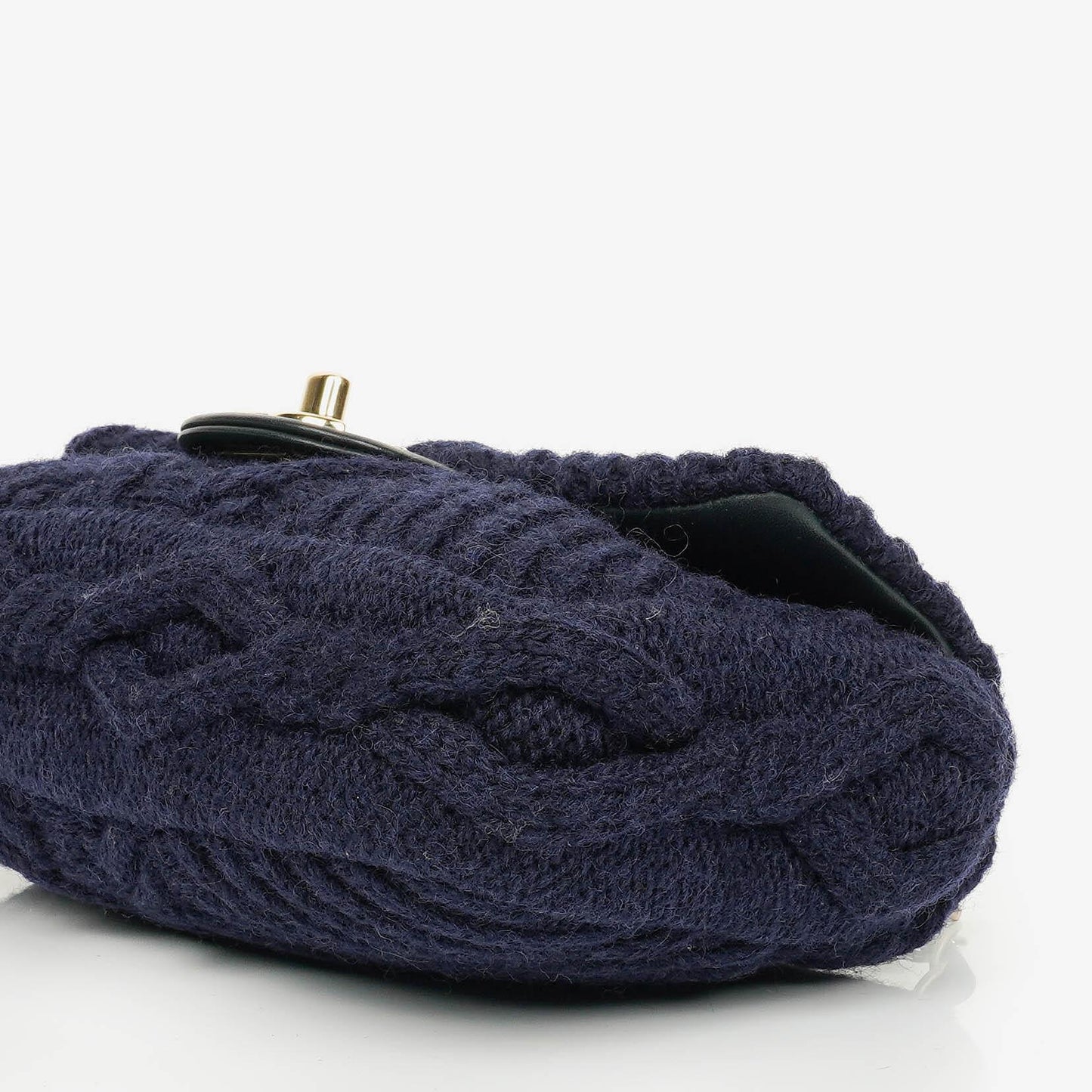 Chanel Small Navy Paris-Hamburg Cable Knit Fabric With Calfskin Flap Bag