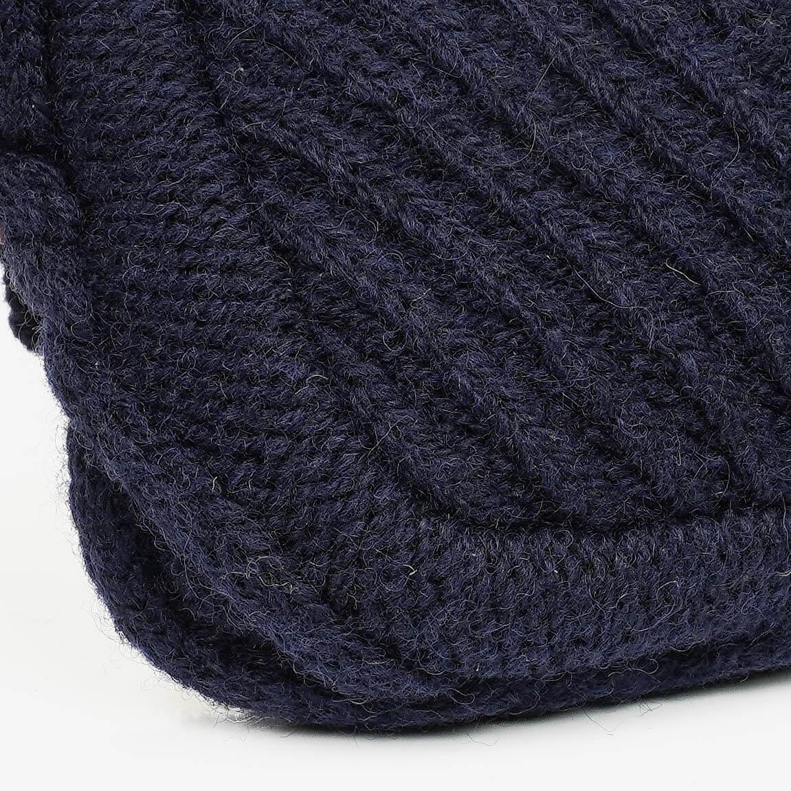 Chanel Small Navy Paris-Hamburg Cable Knit Fabric With Calfskin Flap Bag
