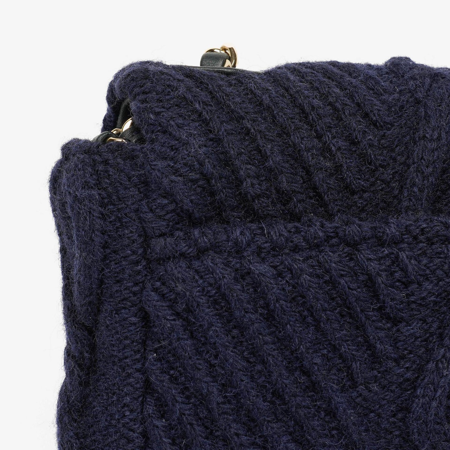 Chanel Small Navy Paris-Hamburg Cable Knit Fabric With Calfskin Flap Bag