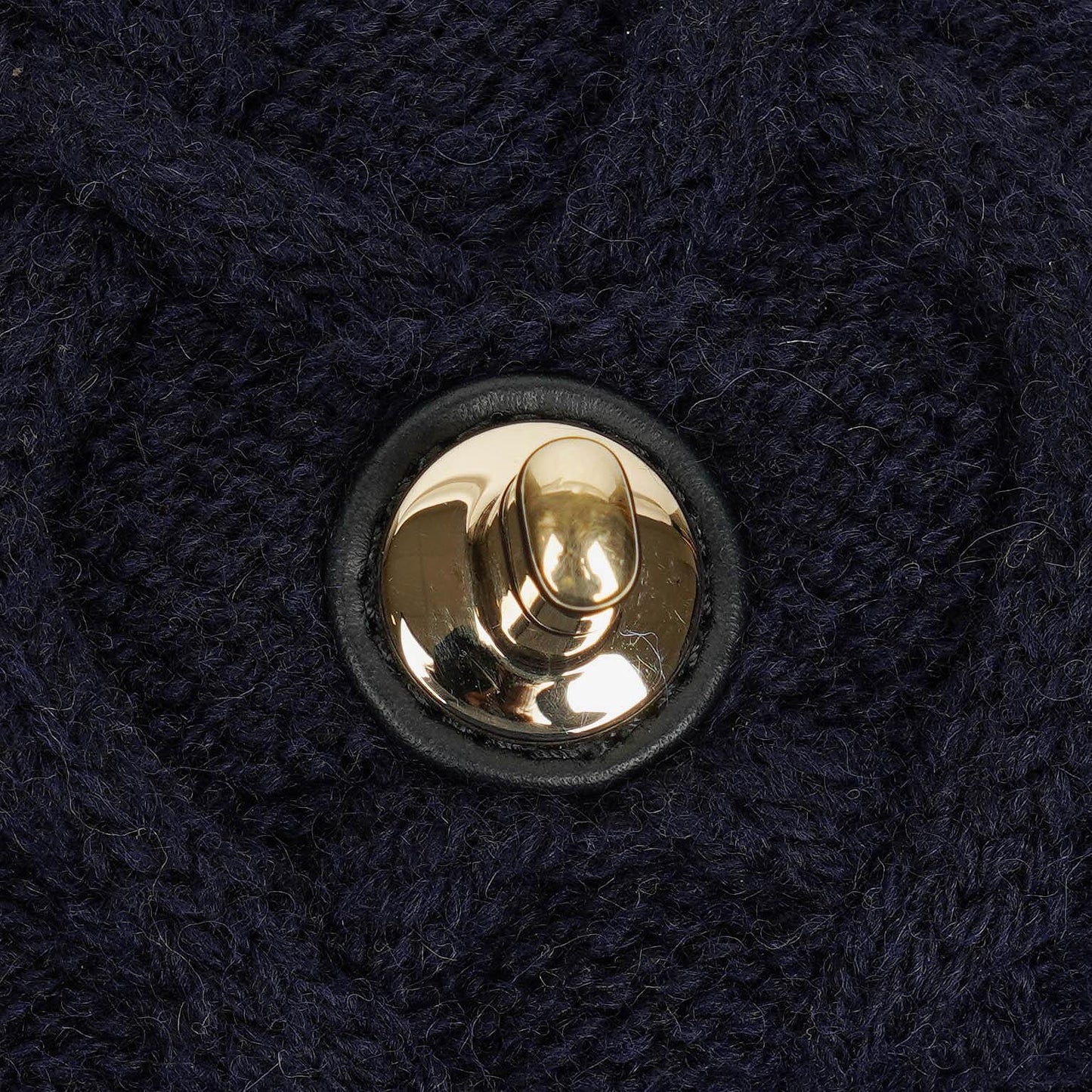 Chanel Small Navy Paris-Hamburg Cable Knit Fabric With Calfskin Flap Bag