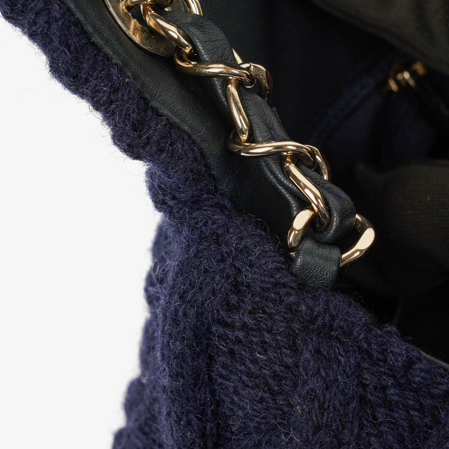 Chanel Small Navy Paris-Hamburg Cable Knit Fabric With Calfskin Flap Bag