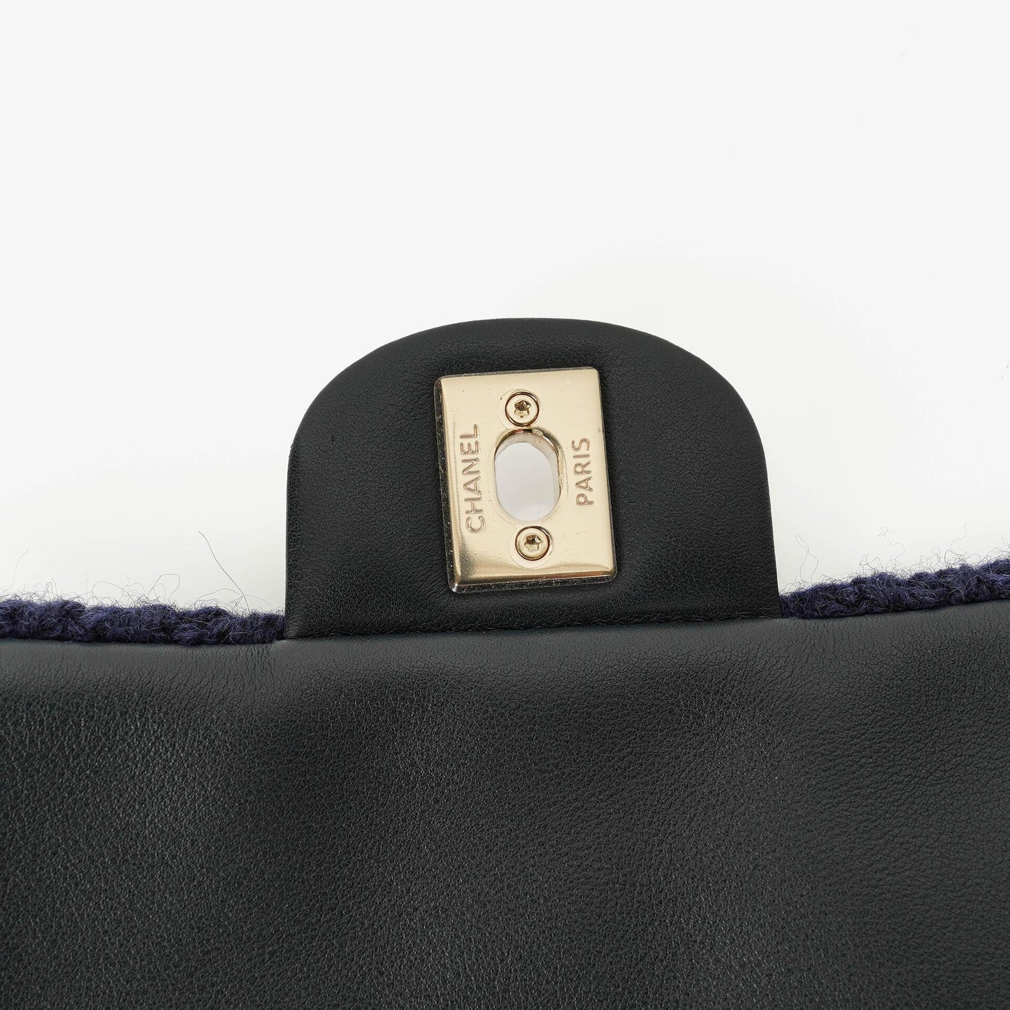 Chanel Small Navy Paris-Hamburg Cable Knit Fabric With Calfskin Flap Bag