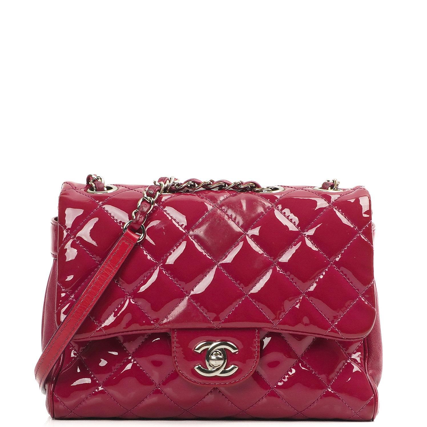 Chanel Small Rock In Rome Single Flap Bag Quilted Patent Leather Silver-Tone Hardware