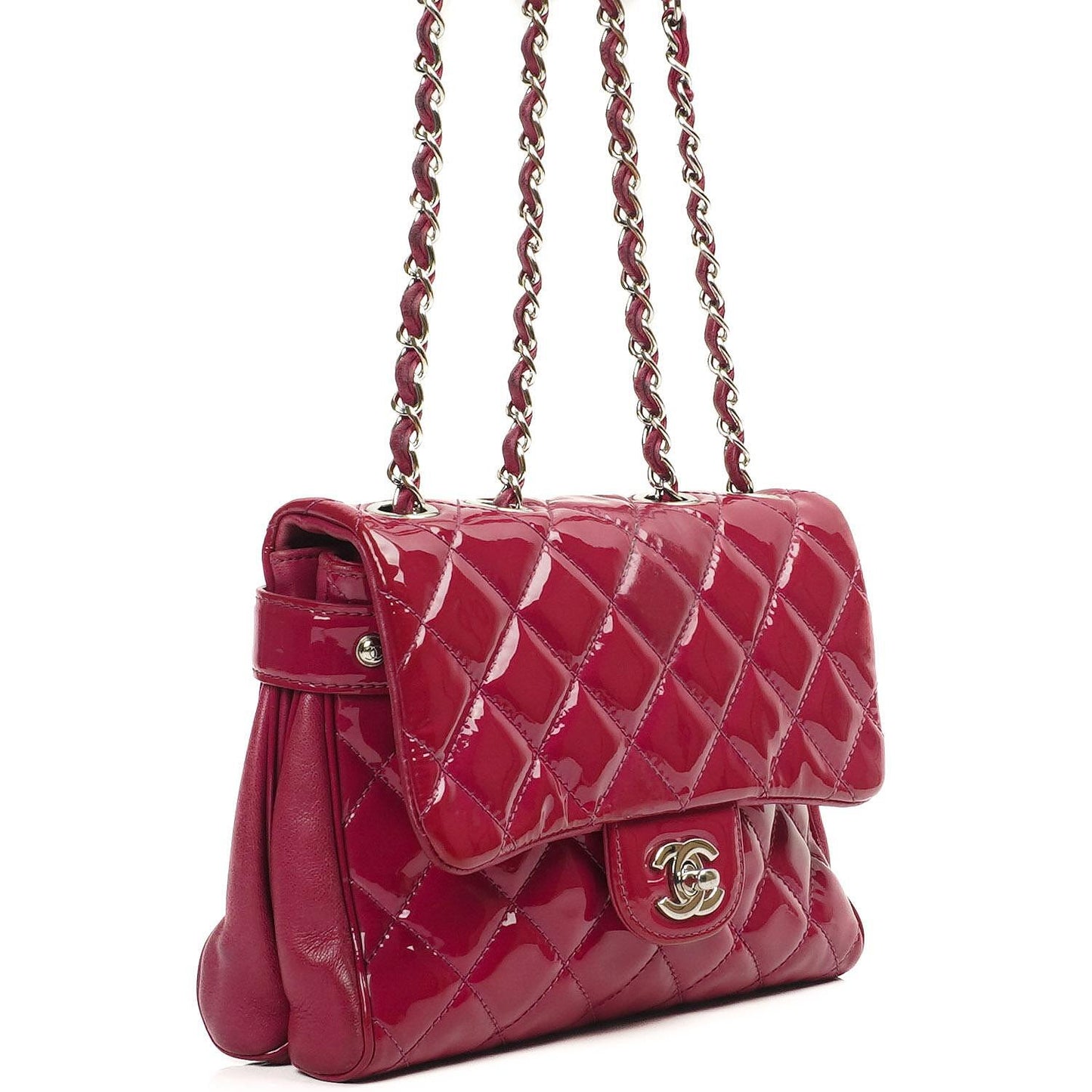 Chanel Small Rock In Rome Single Flap Bag Quilted Patent Leather Silver-Tone Hardware