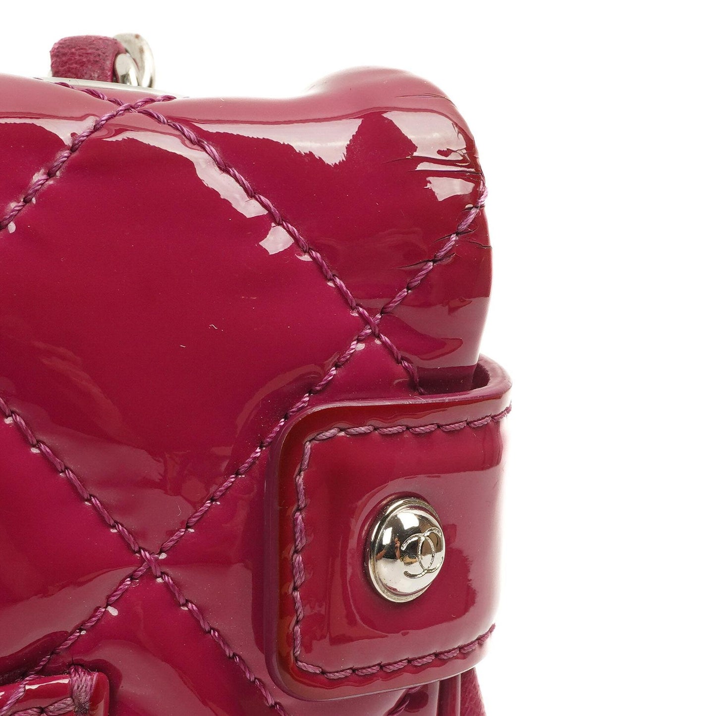 Chanel Small Rock In Rome Single Flap Bag Quilted Patent Leather Silver-Tone Hardware