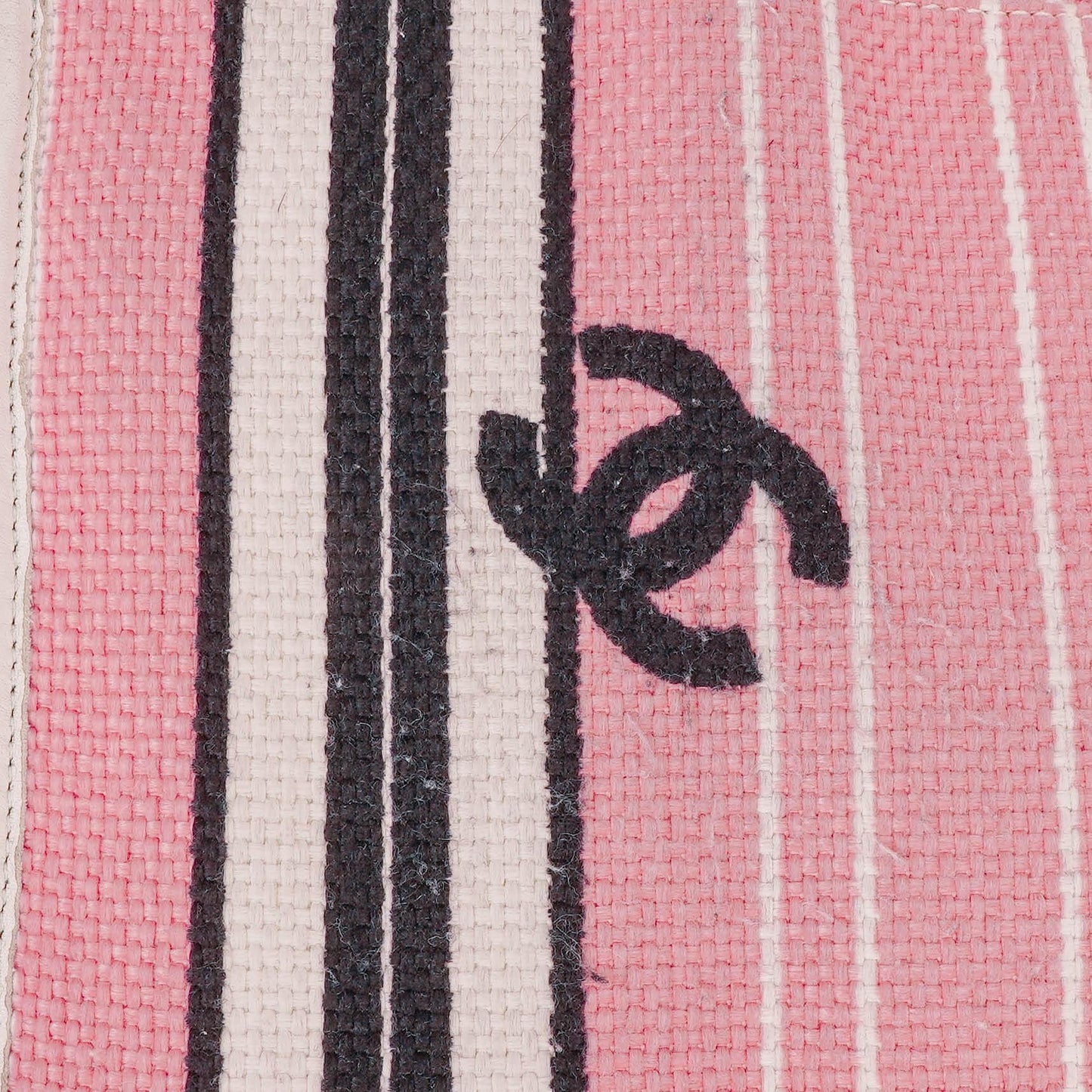 Chanel Small Striped CC Canvas Pink White Black Tote Bag