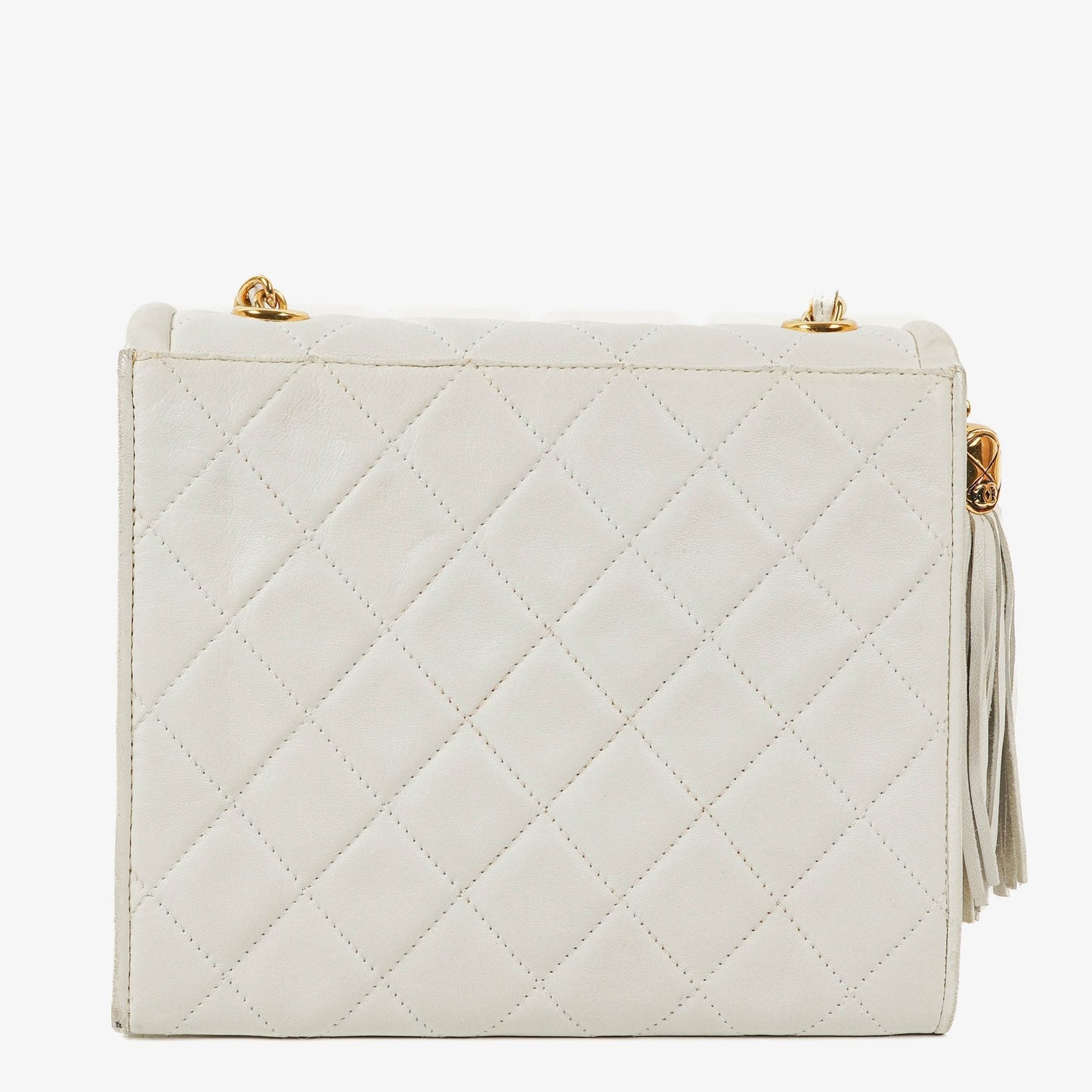 Chanel Small Tassel Flap Bag White Quilted Lambskin Bag