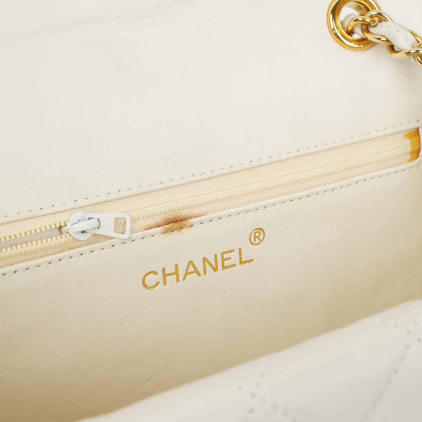 Chanel Small Tassel Flap Bag White Quilted Lambskin Bag