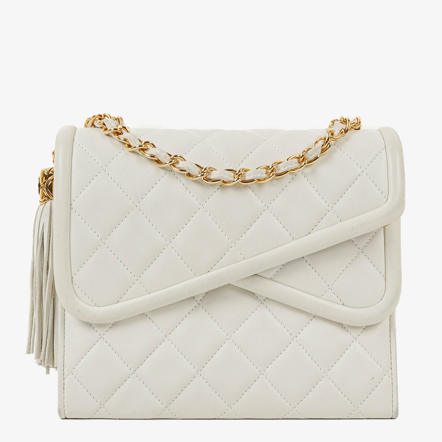 Chanel Small Tassel Flap Bag White Quilted Lambskin Bag