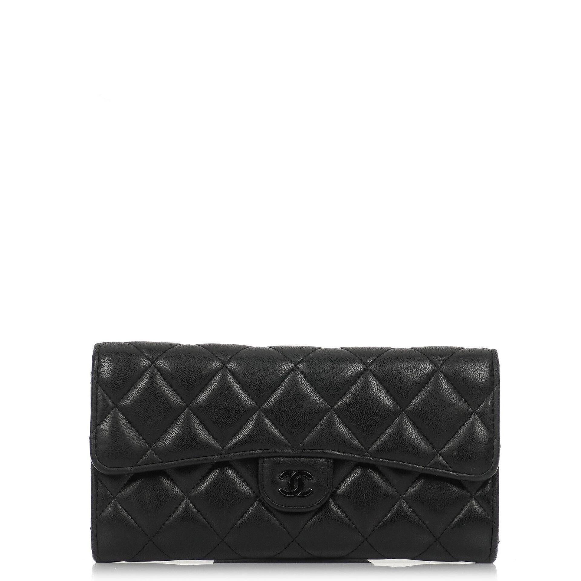 Chanel So Black Large Quilted Lambskin Flap Wallet