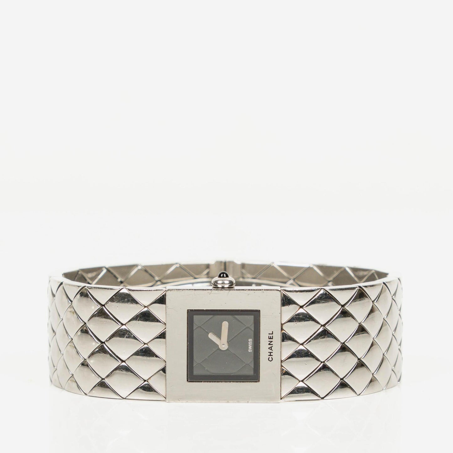 Chanel Stainless Steel 19mm Quilted Matelasse Acier Quartz Watch Black