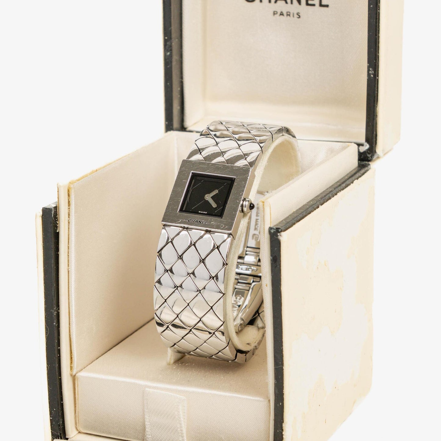 Chanel Stainless Steel 19mm Quilted Matelasse Acier Quartz Watch Black