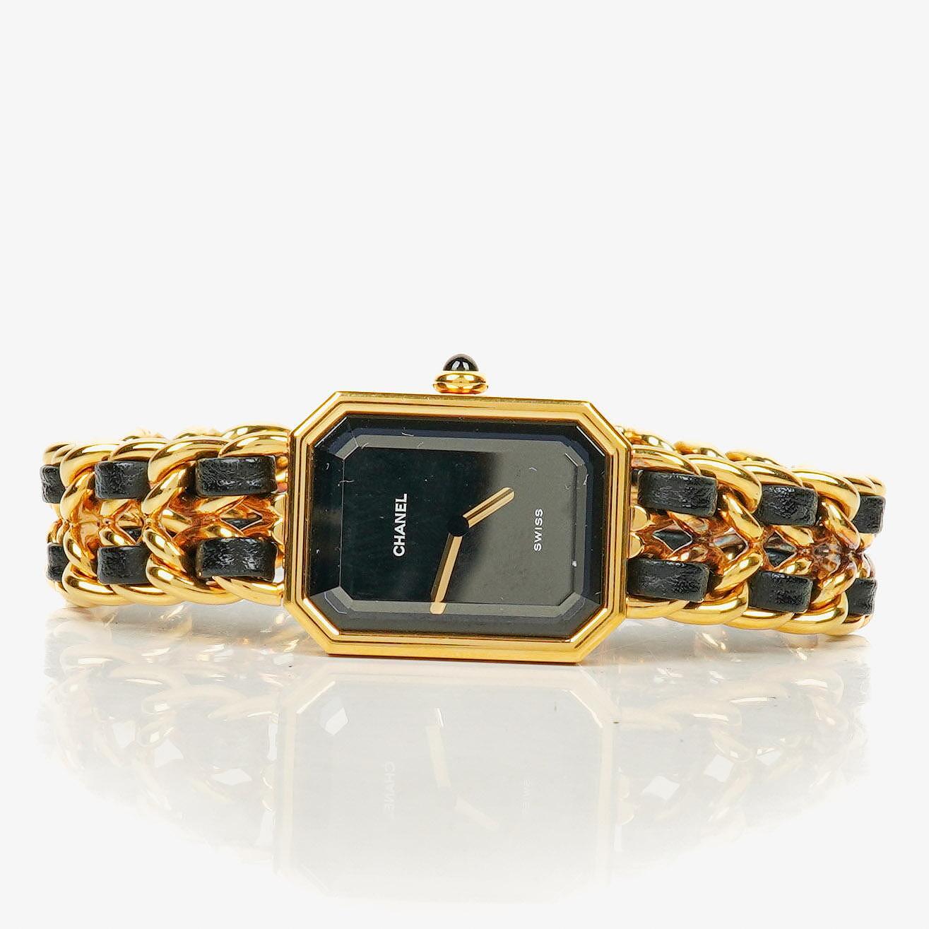 Chanel Stainless Steel Lambskin 20mm Chain Premiere Quartz Watch Gold L