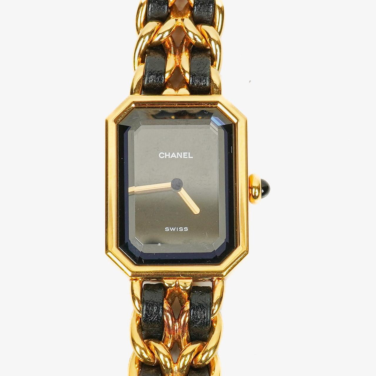 Chanel Stainless Steel Lambskin 20mm Chain Premiere Quartz Watch Gold L