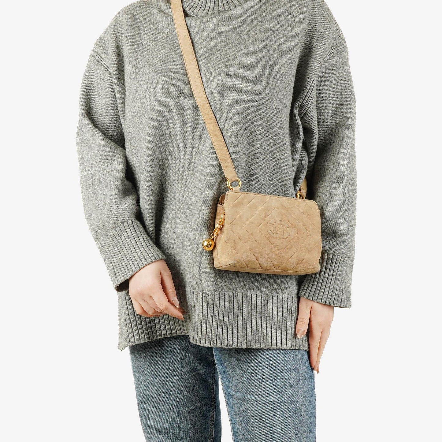 Chanel Suede Chevron Quilted Tassel Camera Bag