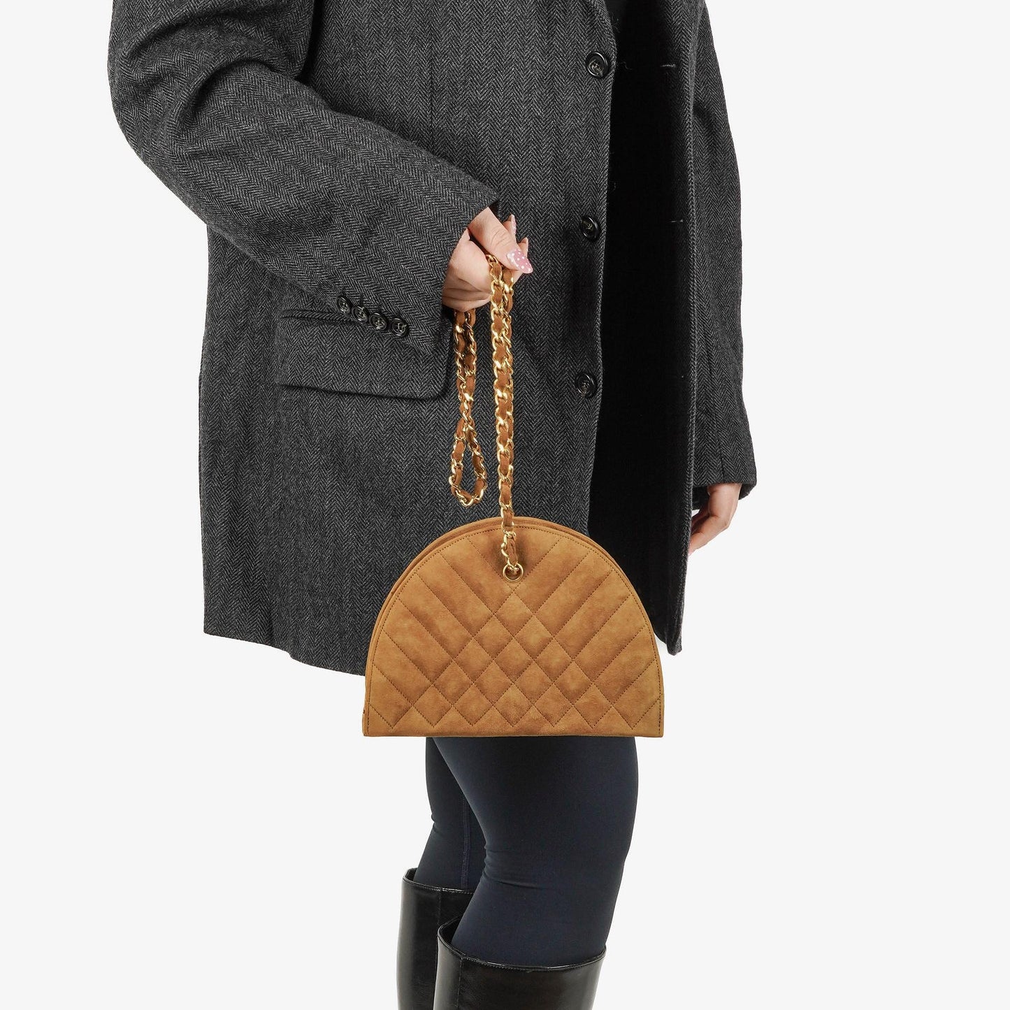 Chanel Suede Half Moon Brown Shoulder Bag